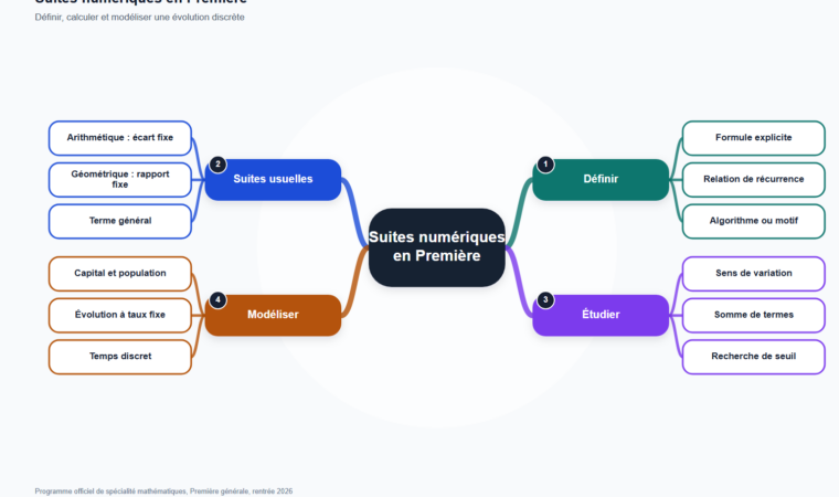 Carte mentale de Suites numériques en Première, synthèse du programme de mathématiques
