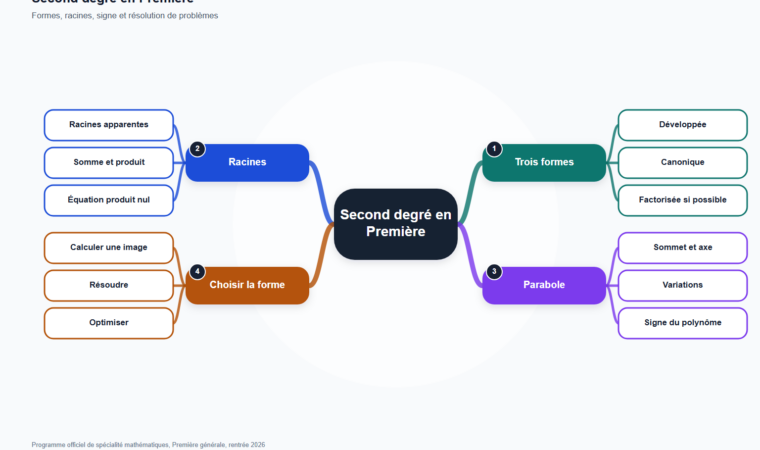 Carte mentale de Second degré en Première, synthèse du programme de mathématiques