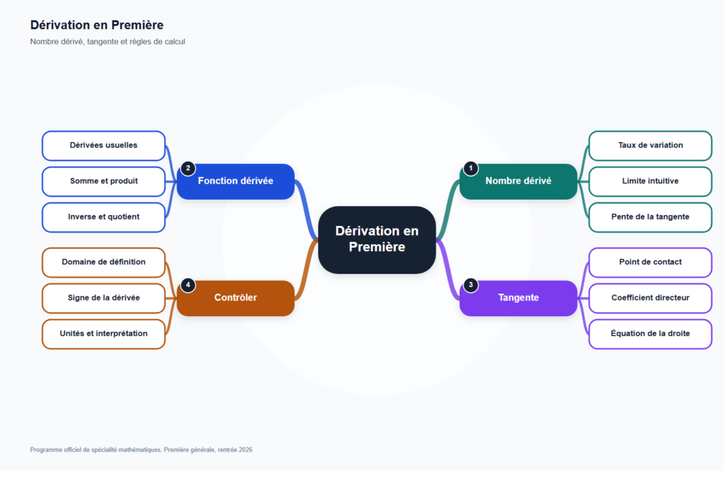 Carte mentale de Dérivation en Première, synthèse du programme de mathématiques