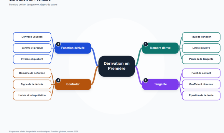 Carte mentale de Dérivation en Première, synthèse du programme de mathématiques