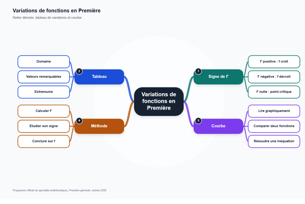 Carte mentale de Variations de fonctions en Première, synthèse du programme de mathématiques