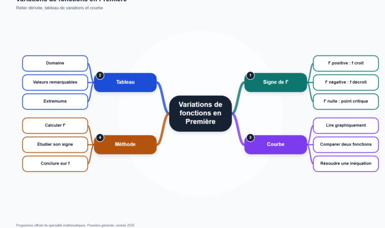 Carte mentale de Variations de fonctions en Première, synthèse du programme de mathématiques