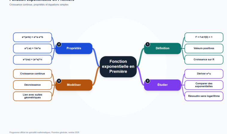 Carte mentale de Fonction exponentielle en Première, synthèse du programme de mathématiques