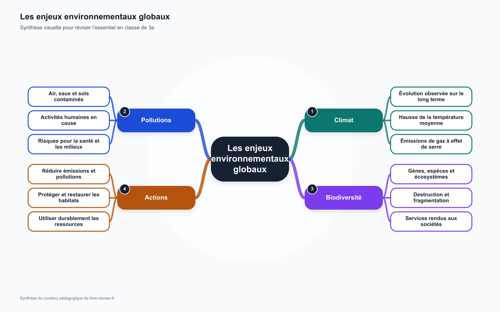 Carte mentale de 3e : Les enjeux environnementaux globaux : climat, pollution, biodiversité