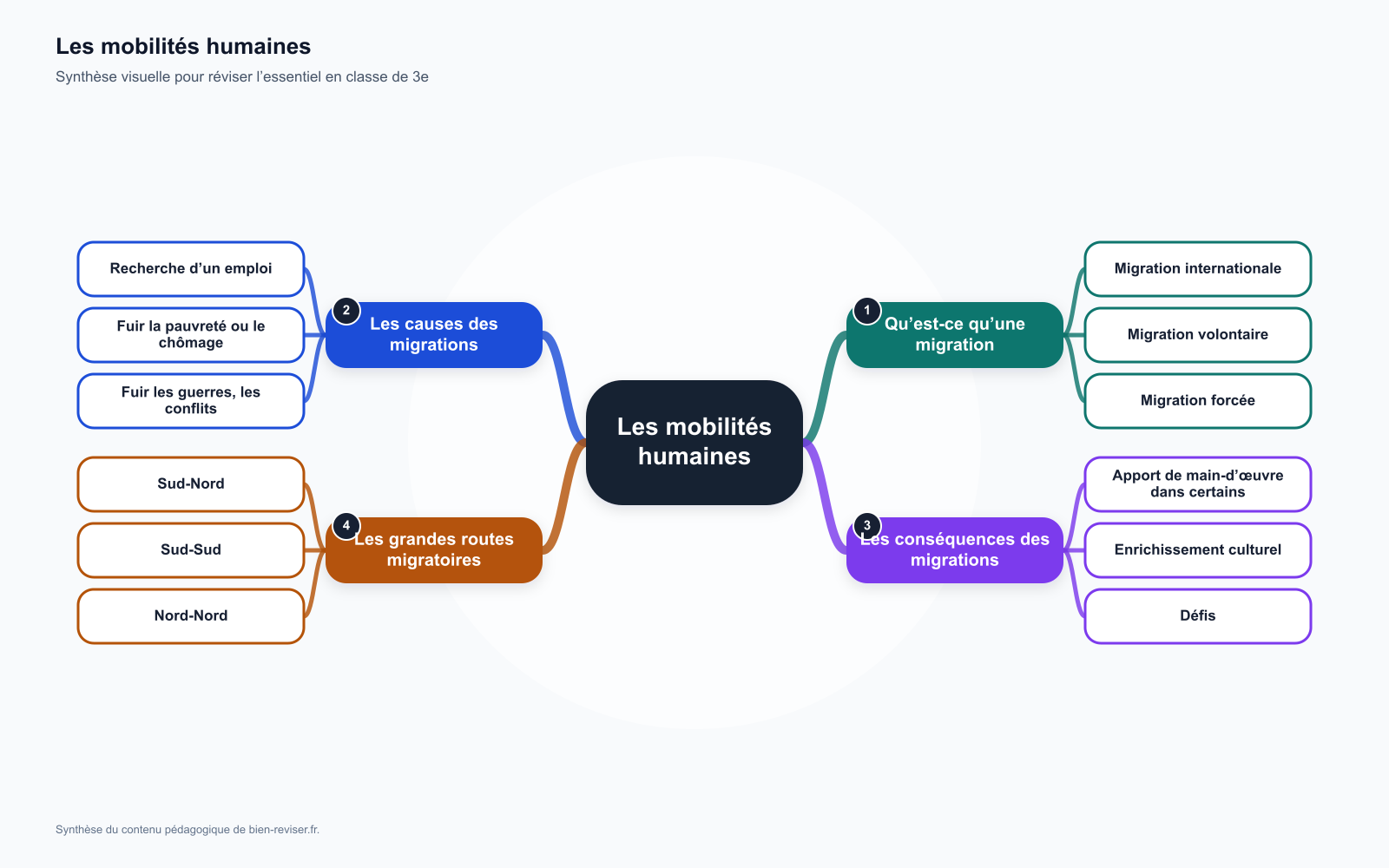 Carte mentale de 3e : Les mobilités humaines : migrations internationales et causes