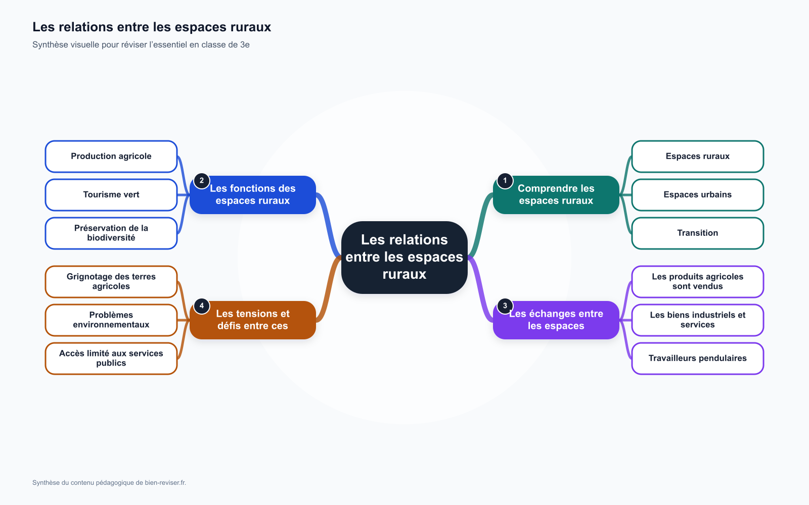 Carte mentale de 3e : Les relations entre les espaces ruraux et urbains