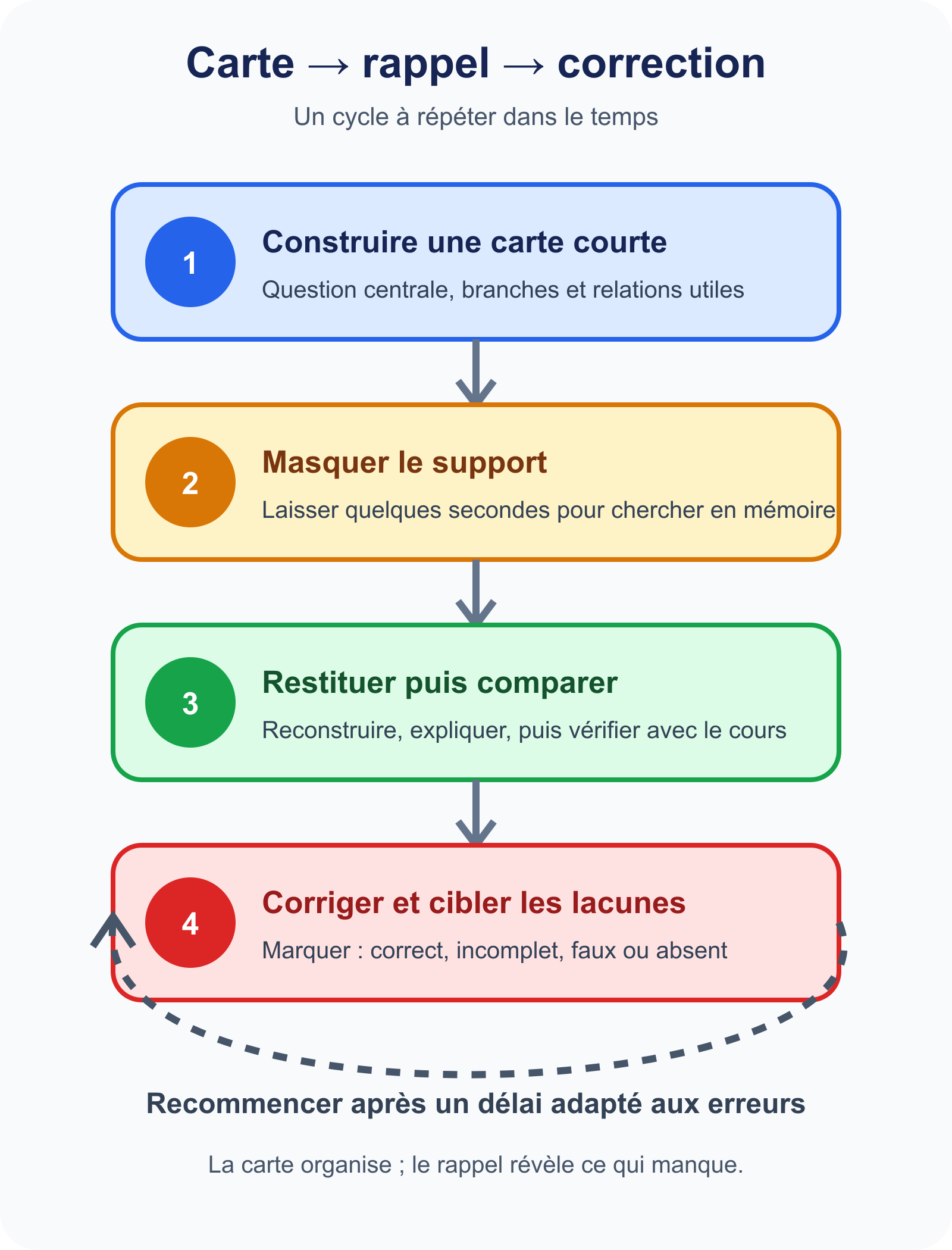 Cycle carte mentale, rappel sans support et correction ciblée